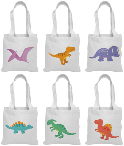 Dinosaur Party Favor Bags, Set of 6 Eco-Friendly Cotton Treat Bags