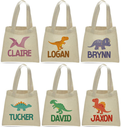 Personalized Dinosaur Party Favor Bags – Cotton Dino Treat Bags, Set of 6