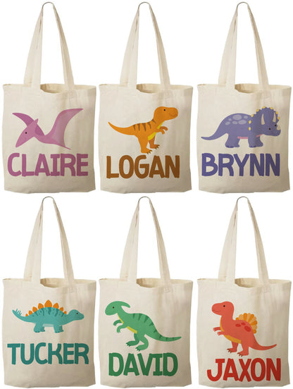 Personalized Dinosaur Party Favor Bags – Cotton Dino Treat Bags, Set of 6
