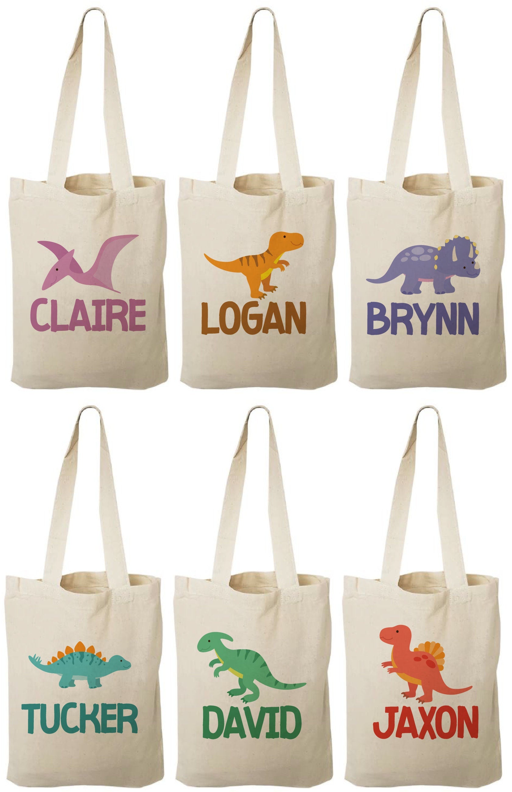 Personalized Dinosaur Party Favor Bags – Cotton Dino Treat Bags, Set of 6
