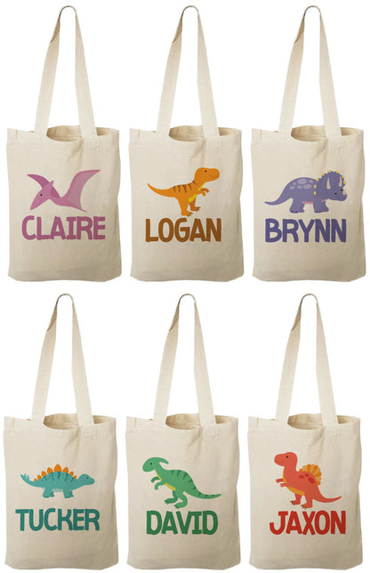 Personalized Dinosaur Party Favor Bags – Cotton Dino Treat Bags, Set of 6