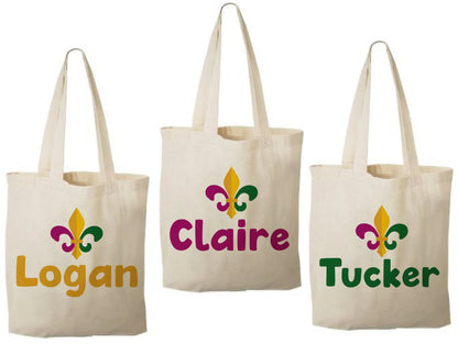 3 Mardi Gras Cotton Treat Bags, Fleur De Lis Party Favors