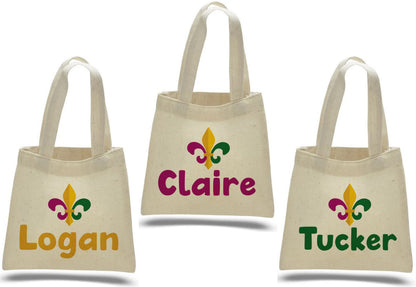 3 Mardi Gras Cotton Treat Bags, Fleur De Lis Party Favors