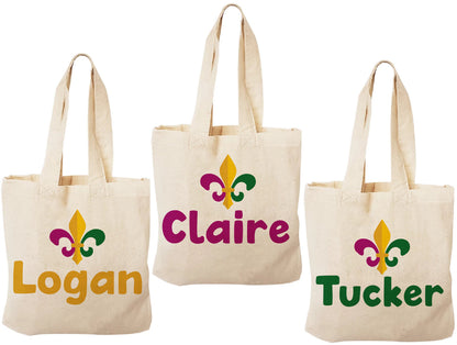 3 Mardi Gras Cotton Treat Bags, Fleur De Lis Party Favors