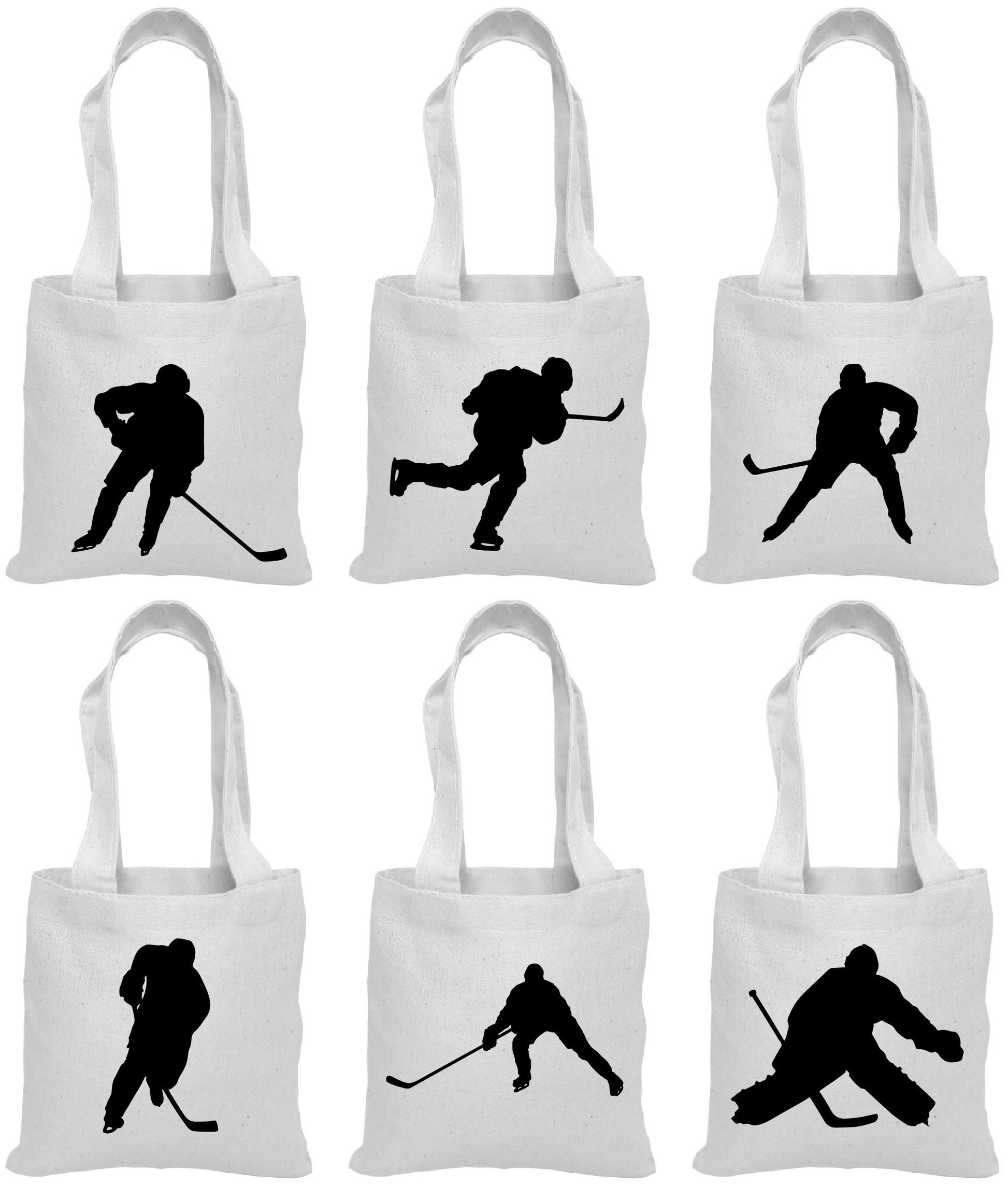 Hockey Party Favor Bags - Cotton Canvas, Team Celebration (Set of Six)