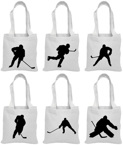 Hockey Party Favor Bags - Cotton Canvas, Team Celebration (Set of Six)