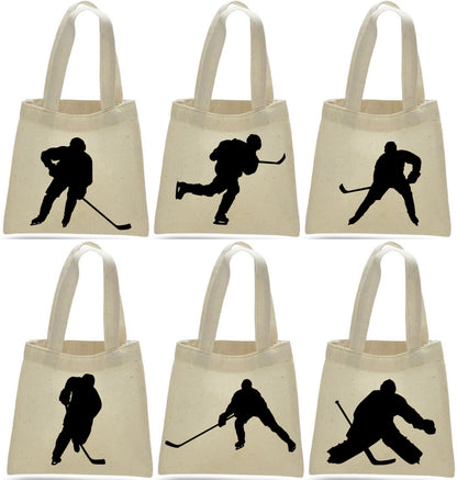 Hockey Party Favor Bags - Cotton Canvas, Team Celebration (Set of Six)
