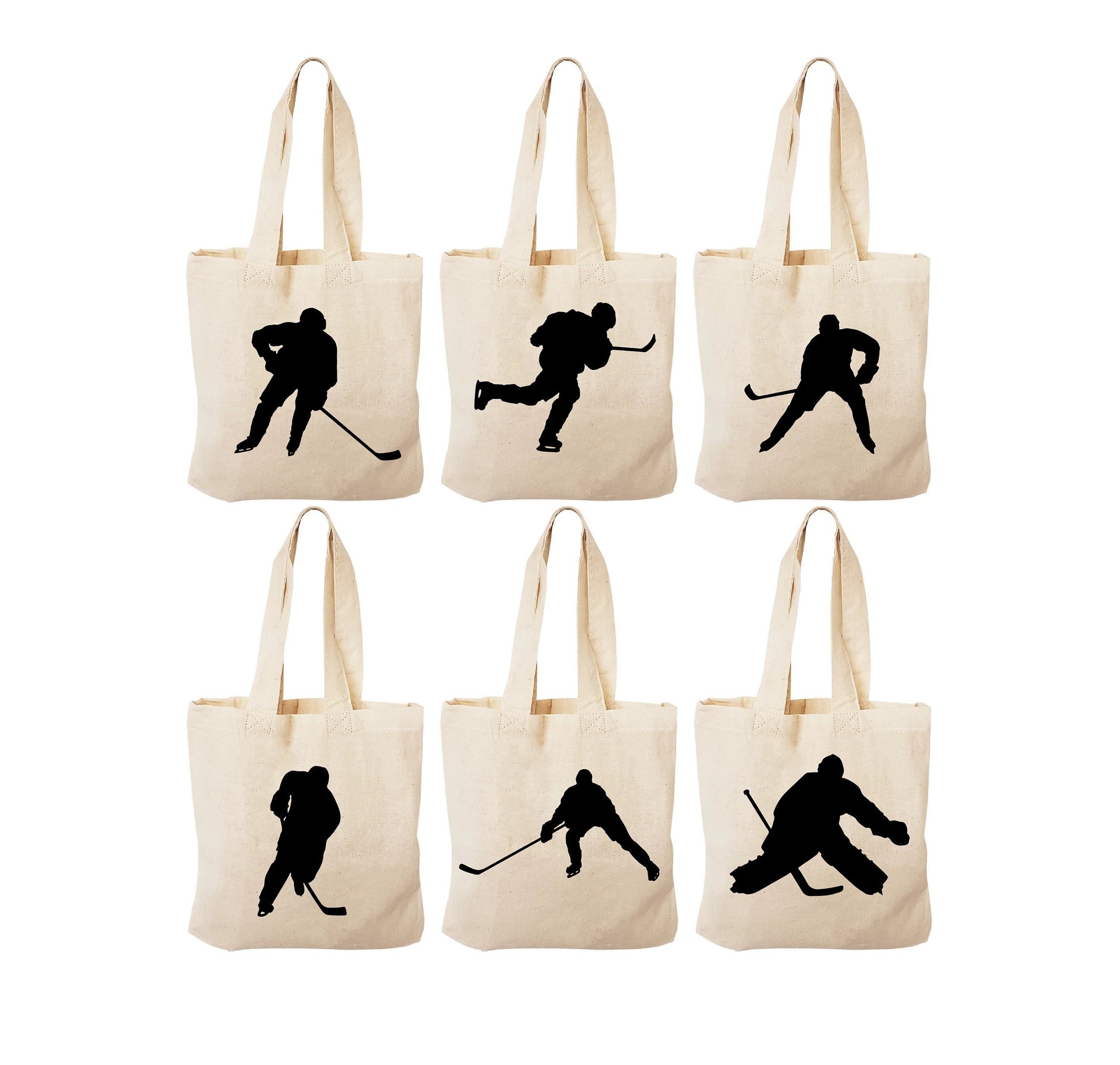 Hockey Party Favor Bags - Cotton Canvas, Team Celebration (Set of Six)