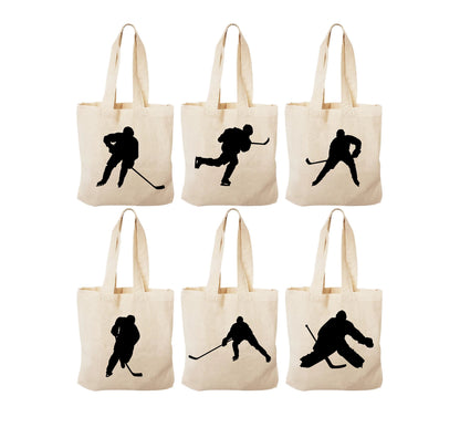 Hockey Party Favor Bags - Cotton Canvas, Team Celebration (Set of Six)