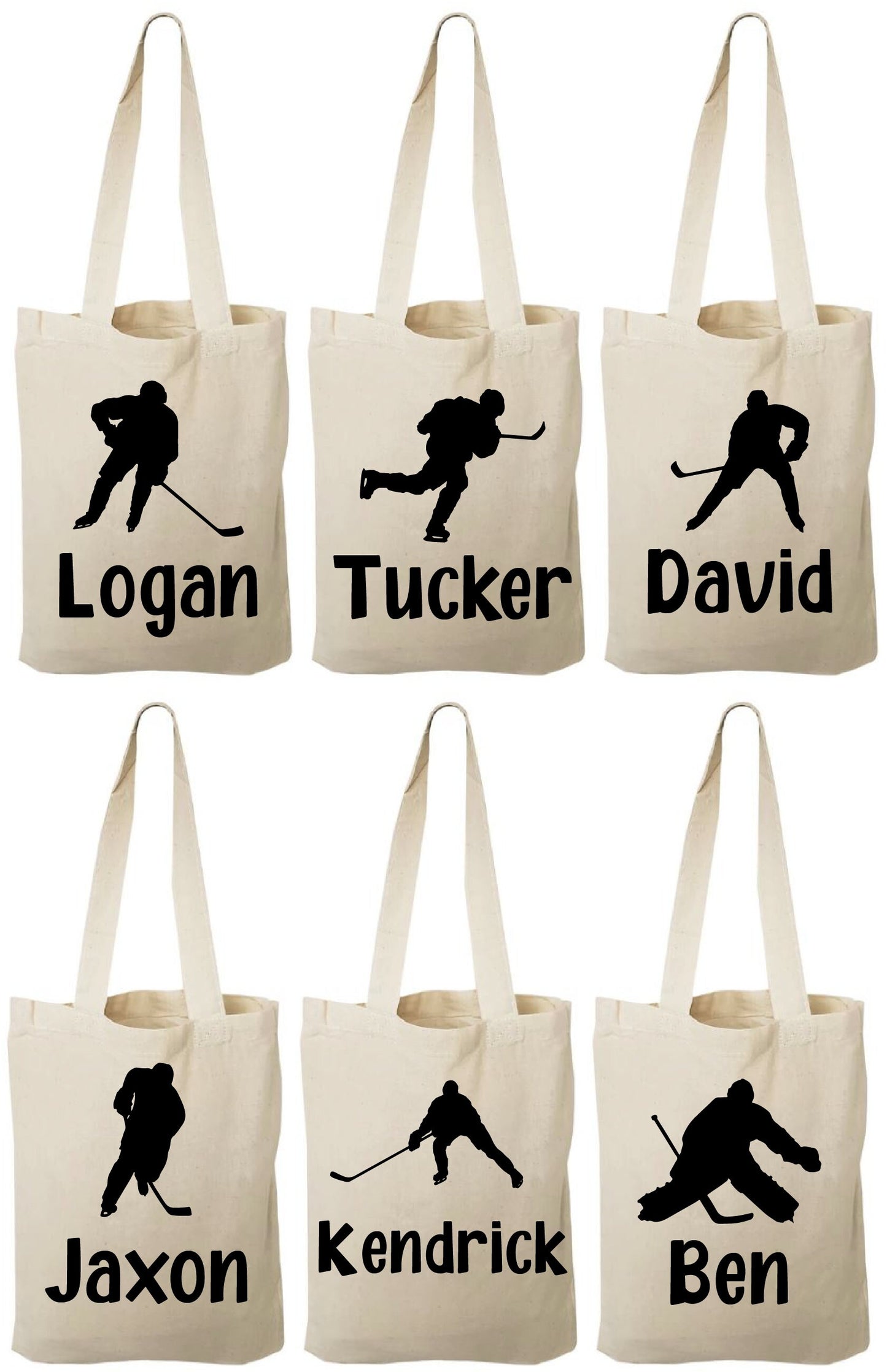 Personalized Hockey Favor Bags - Set of 6 Cotton Canvas Party Bags