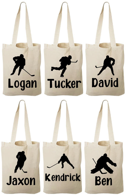 Personalized Hockey Favor Bags - Set of 6 Cotton Canvas Party Bags