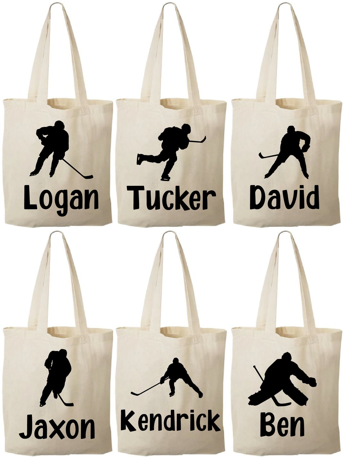 Personalized Hockey Favor Bags - Set of 6 Cotton Canvas Party Bags
