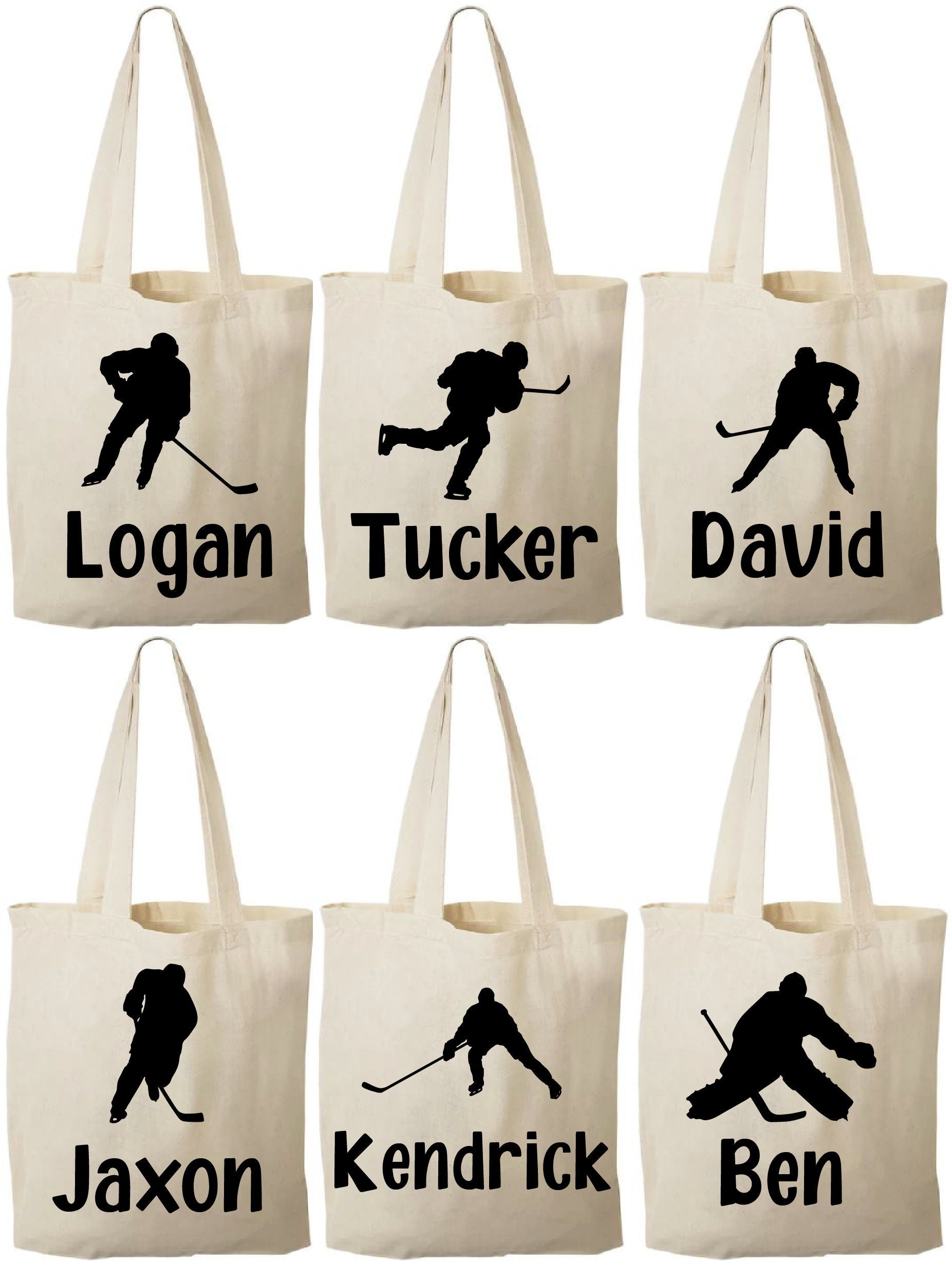 Personalized Hockey Favor Bags - Set of 6 Cotton Canvas Party Bags