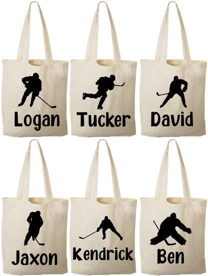 Personalized Hockey Favor Bags - Set of 6 Cotton Canvas Party Bags