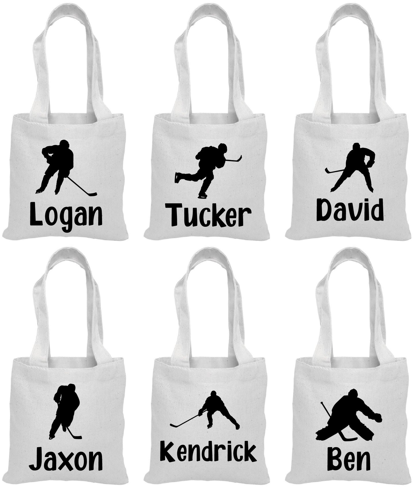 Personalized Hockey Favor Bags - Set of 6 Cotton Canvas Party Bags