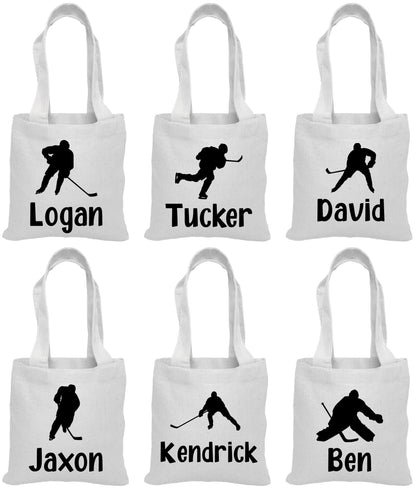 Personalized Hockey Favor Bags - Set of 6 Cotton Canvas Party Bags