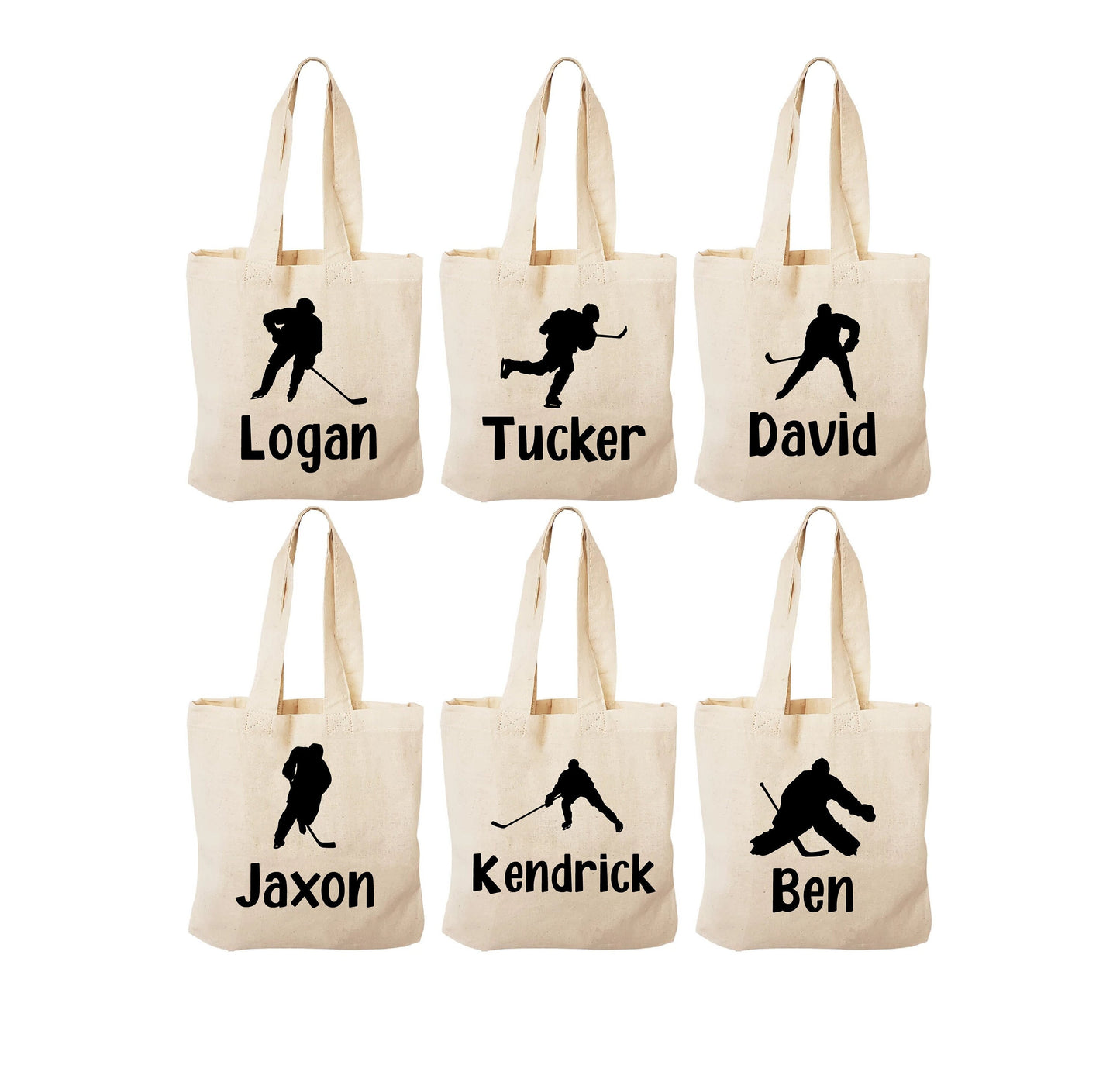 Personalized Hockey Favor Bags - Set of 6 Cotton Canvas Party Bags
