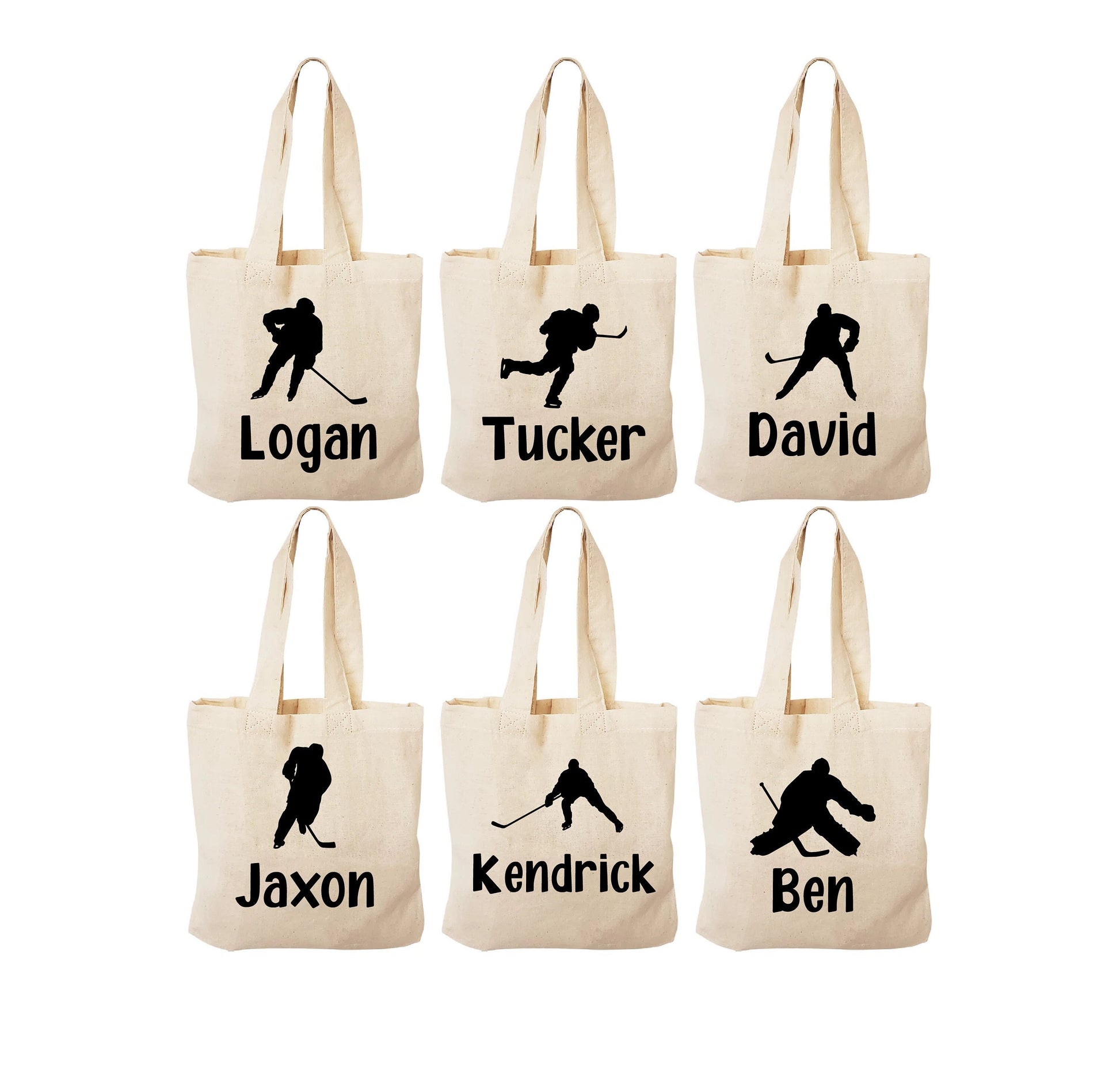 Personalized Hockey Favor Bags - Set of 6 Cotton Canvas Party Bags