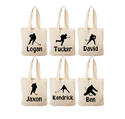 Personalized Hockey Favor Bags - Set of 6 Cotton Canvas Party Bags