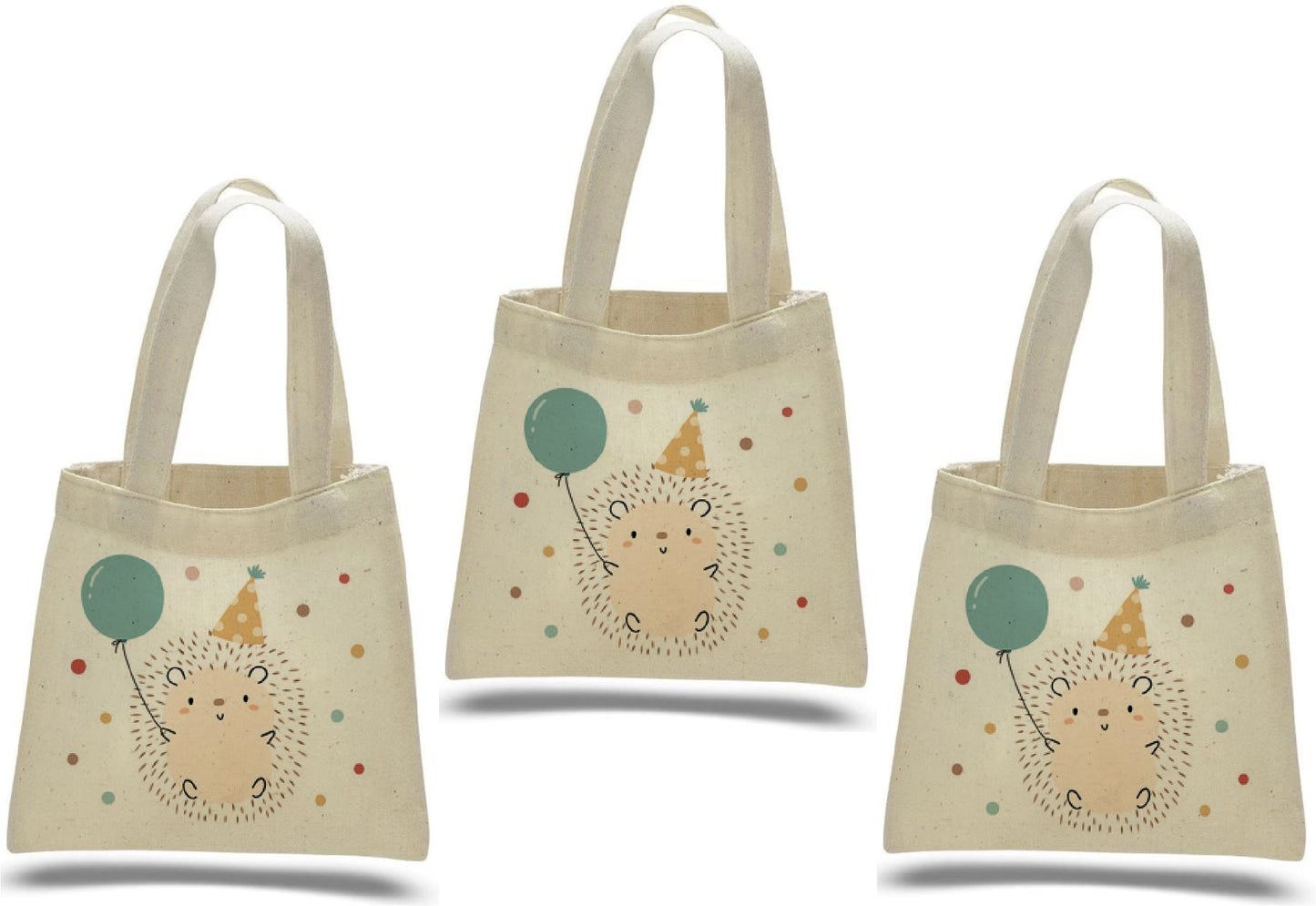 Hedgehog Party Favor Bags - Set of 3, Woodland Birthday Cotton Goodie Bags