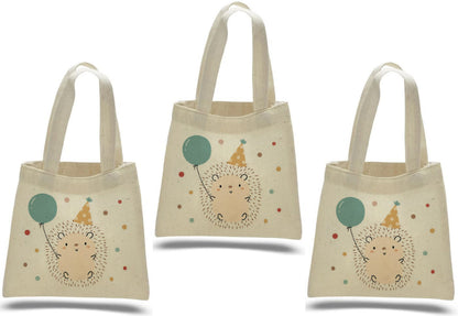 Hedgehog Party Favor Bags - Set of 3, Woodland Birthday Cotton Goodie Bags