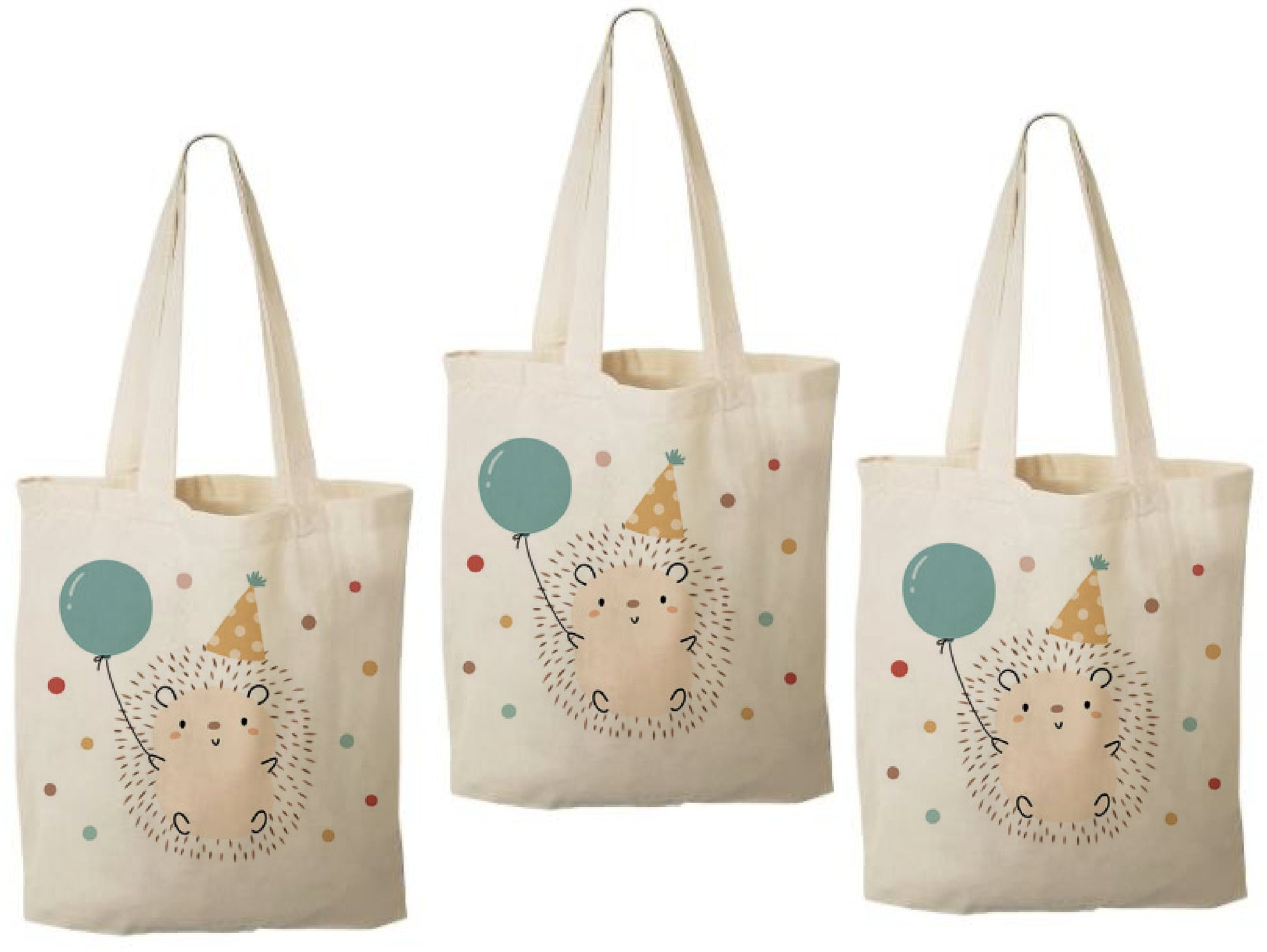 Hedgehog Party Favor Bags - Set of 3, Woodland Birthday Cotton Goodie Bags