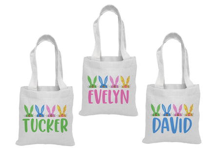 Set of 3 Personalized Easter Cotton Treat Bags, Bunny Design
