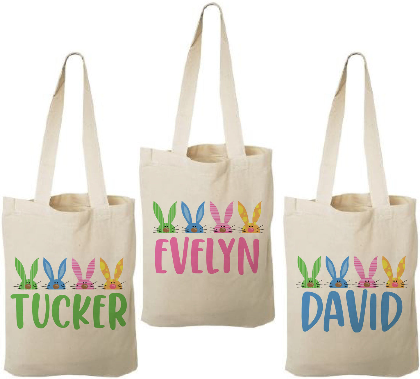 Set of 3 Personalized Easter Cotton Treat Bags, Bunny Design