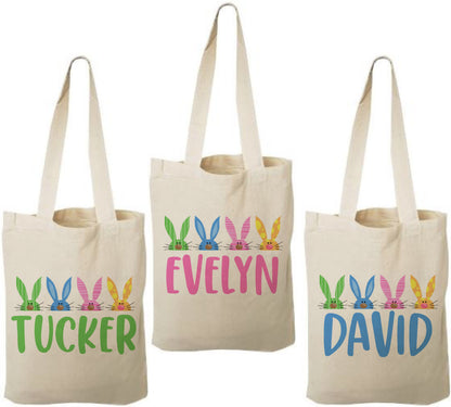 Set of 3 Personalized Easter Cotton Treat Bags, Bunny Design