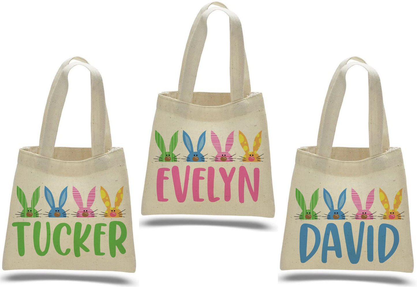Set of 3 Personalized Easter Cotton Treat Bags, Bunny Design