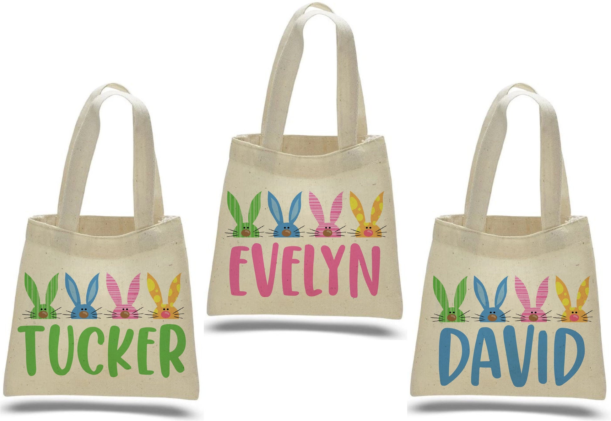 Set of 3 Personalized Easter Cotton Treat Bags, Bunny Design