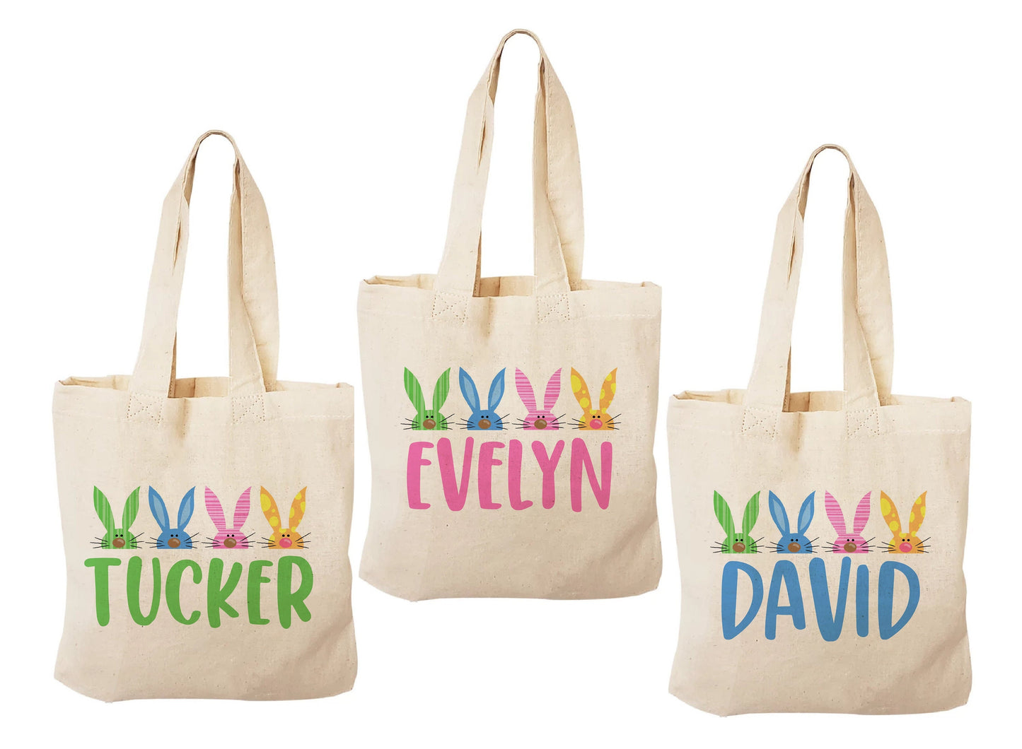 Set of 3 Personalized Easter Cotton Treat Bags, Bunny Design
