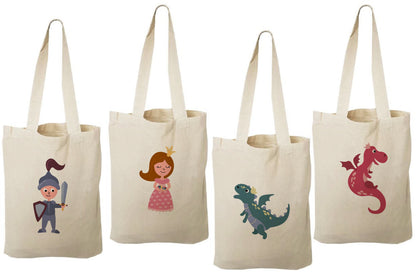 Fairy Tale Party Favor Bags - Princess, Knight & Dragon - Set of 4