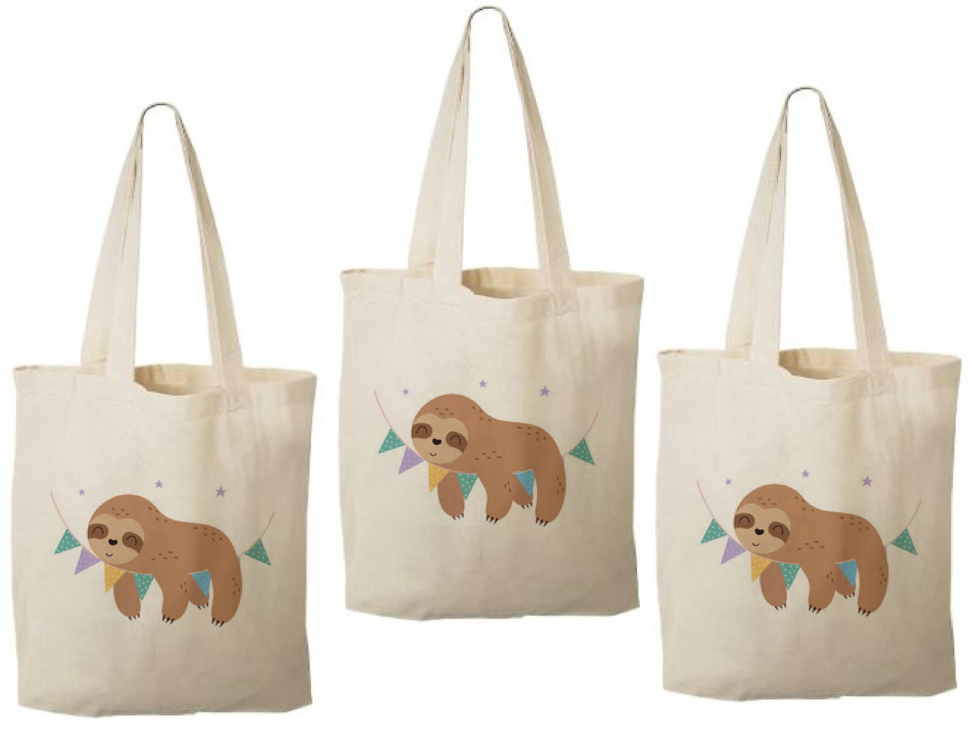 Sloth Party Favor Bags - Perfect for Sloth Themed Parties! - Cotton Party Bags with Handles
