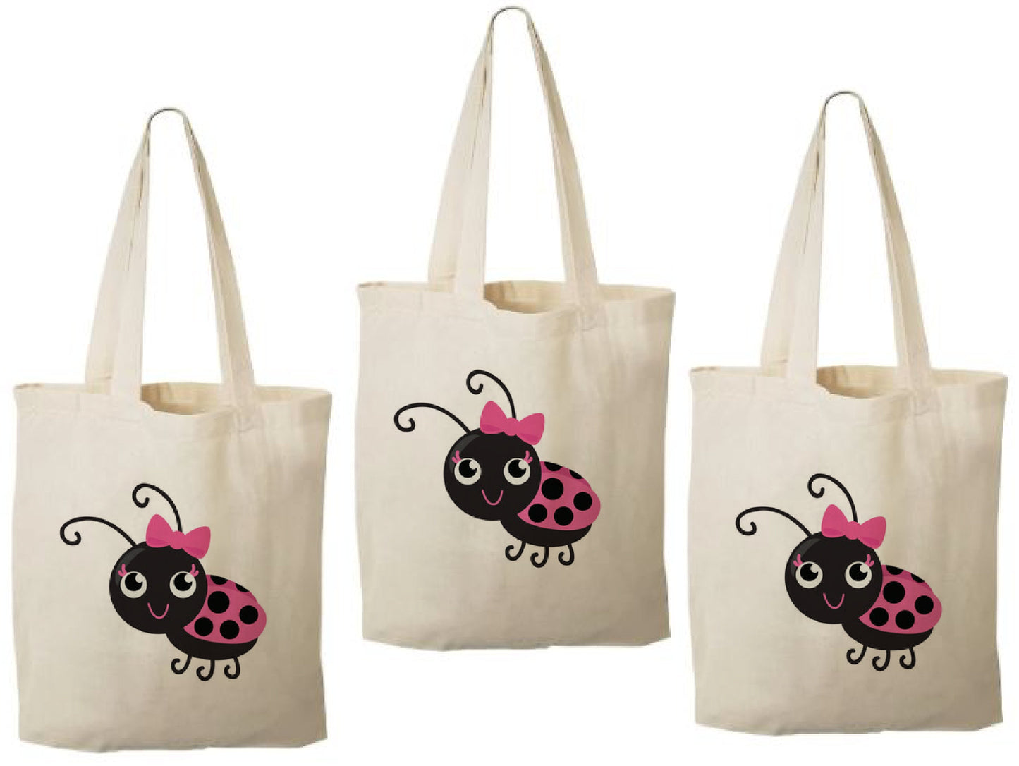 Ladybug Party Favor Bags - Set of 3 Reusable Cotton Treat Bags