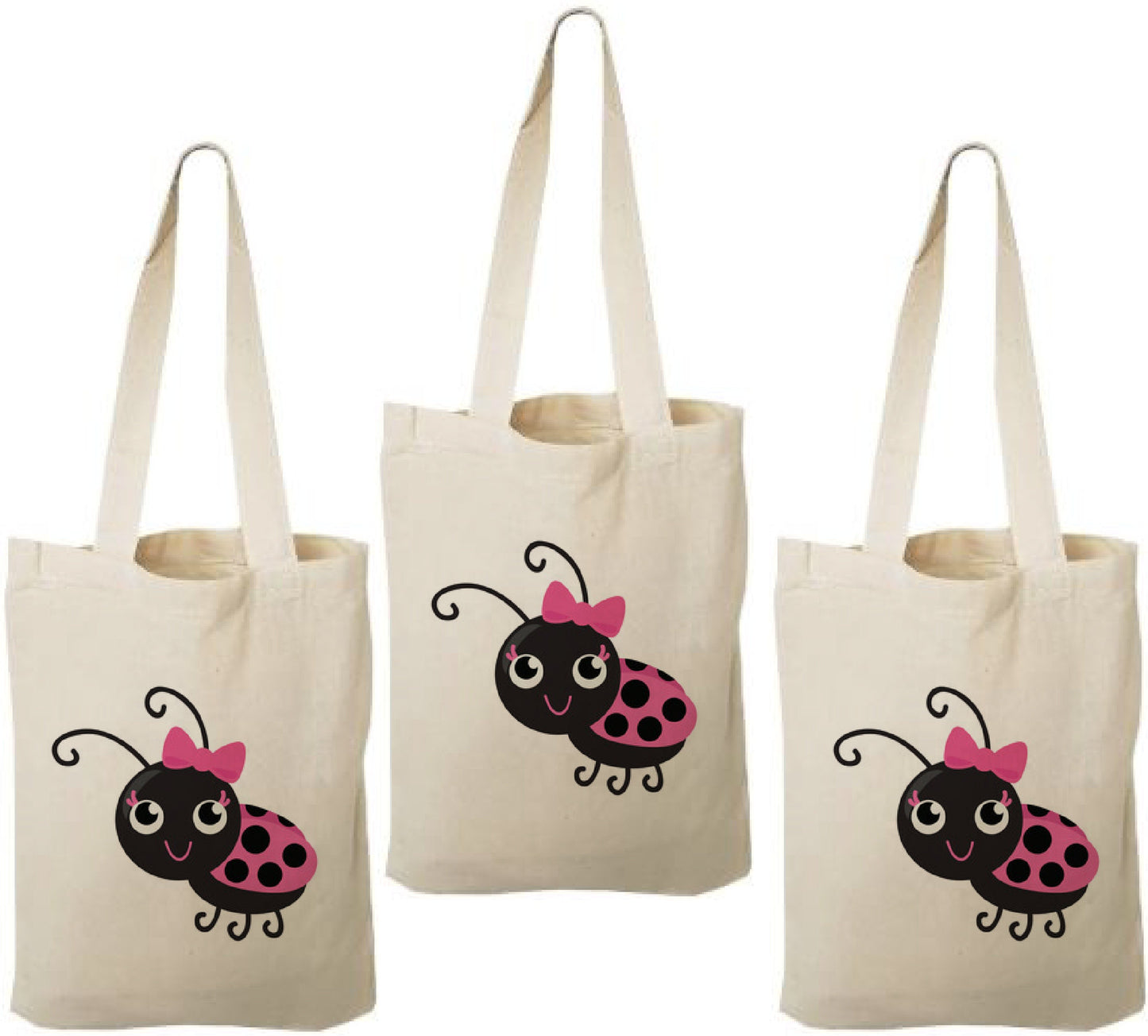 Ladybug Party Favor Bags - Set of 3 Reusable Cotton Treat Bags