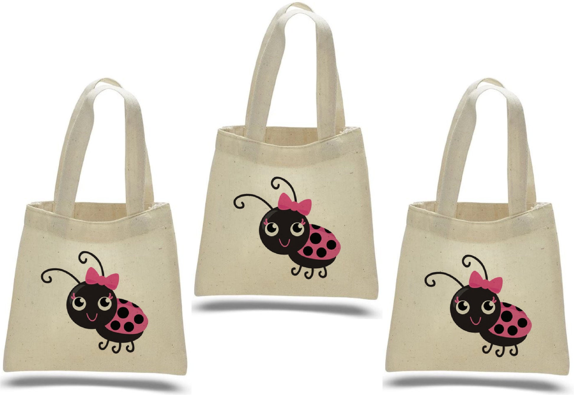 Ladybug Party Favor Bags - Set of 3 Reusable Cotton Treat Bags