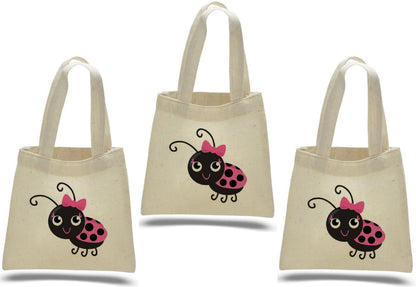 Ladybug Party Favor Bags - Set of 3 Reusable Cotton Treat Bags