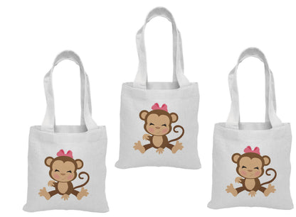 Monkey Girl Party Favor Bags - Jungle Safari Birthday, Set of 3