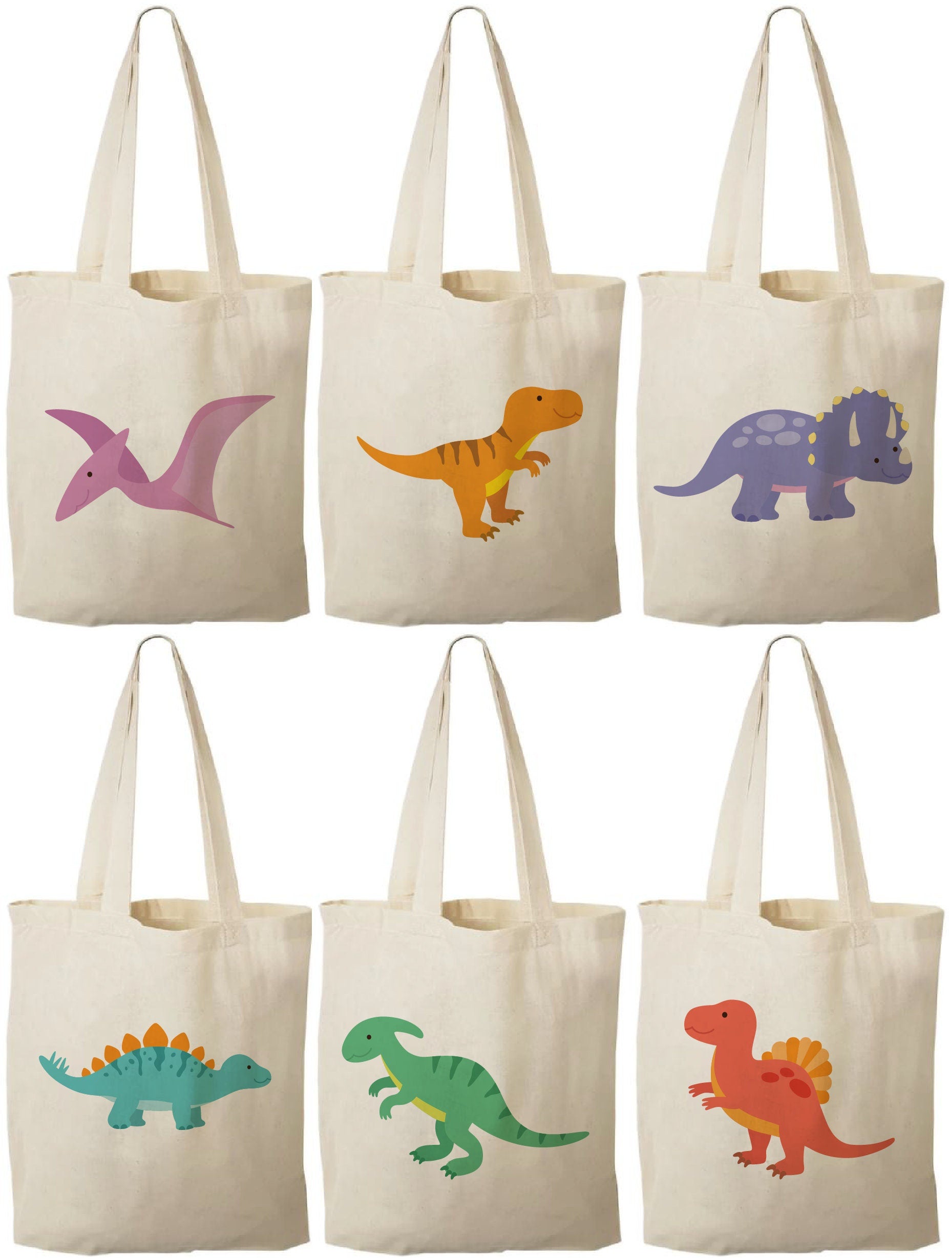 Dinosaur Party Favor Bags, Set of 6 Eco-Friendly Cotton Treat Bags