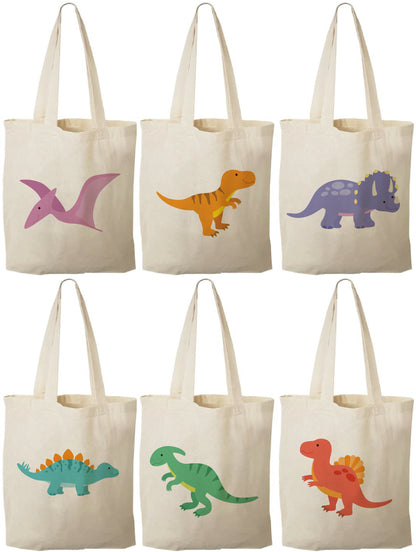 Dinosaur Party Favor Bags, Set of 6 Eco-Friendly Cotton Treat Bags