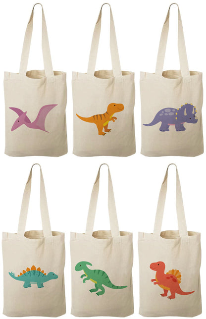 Dinosaur Party Favor Bags, Set of 6 Eco-Friendly Cotton Treat Bags