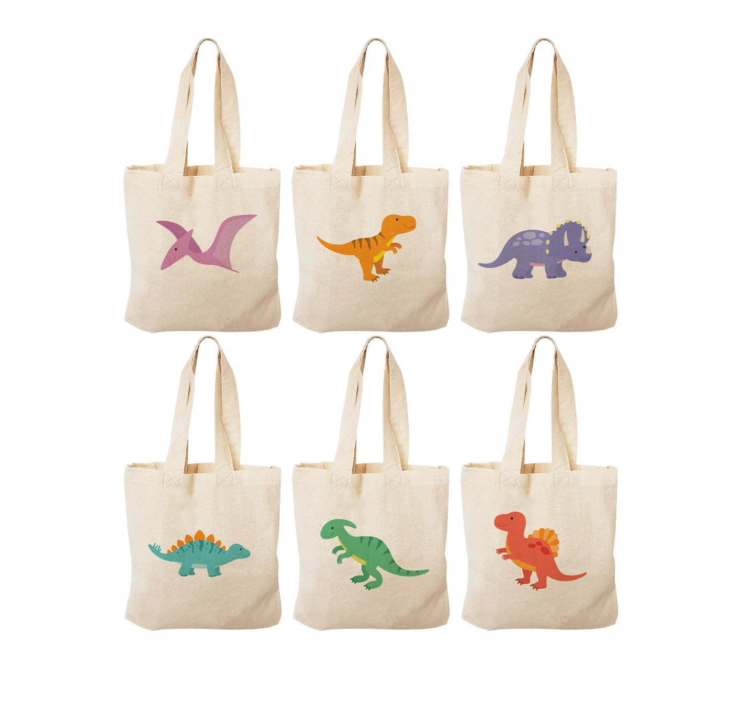 Dinosaur Party Favor Bags, Set of 6 Eco-Friendly Cotton Treat Bags