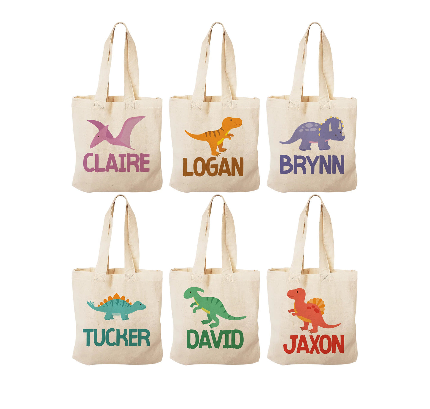 Personalized Dinosaur Party Favor Bags – Cotton Dino Treat Bags, Set of 6