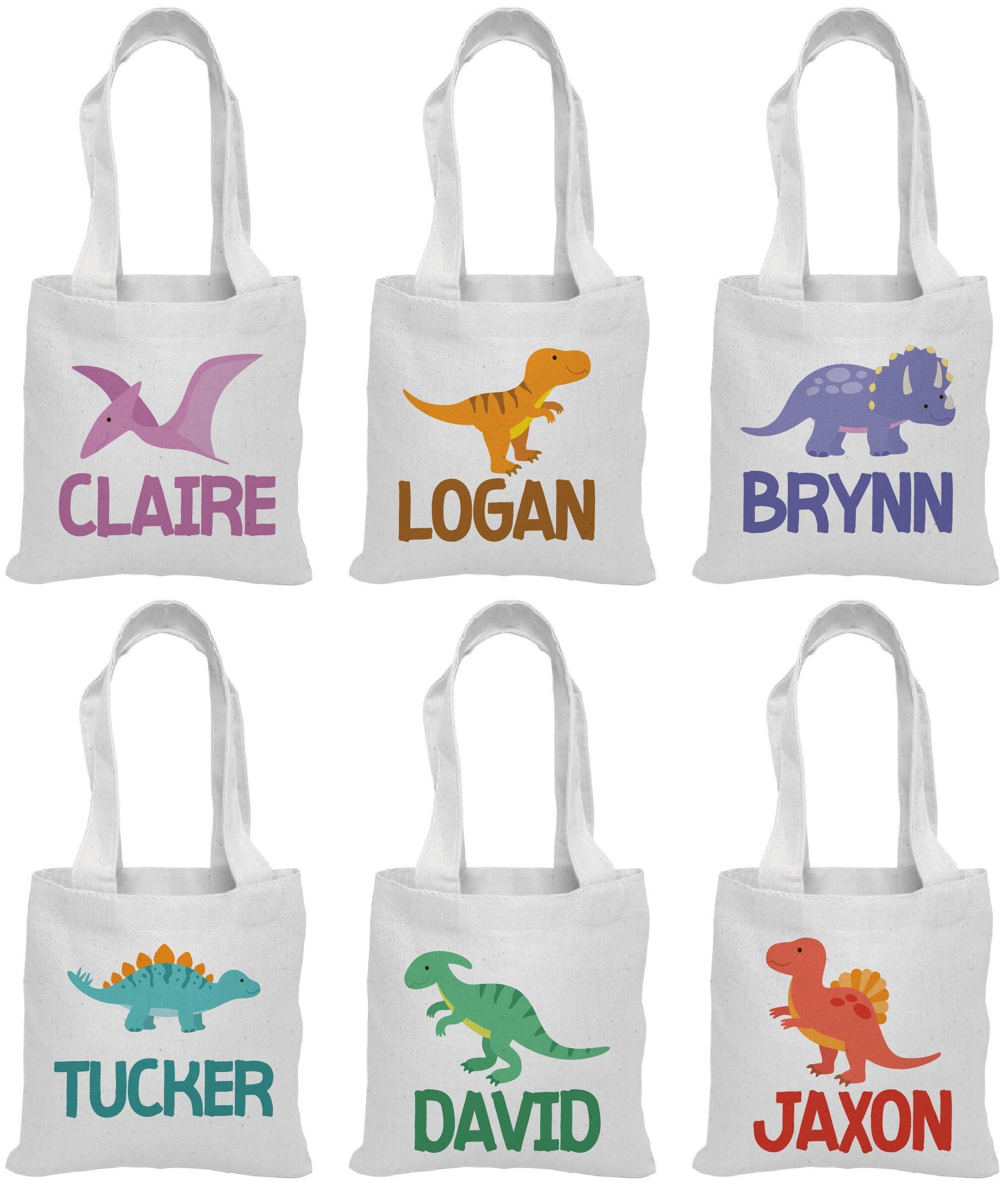 Personalized Dinosaur Party Favor Bags – Cotton Dino Treat Bags, Set of 6