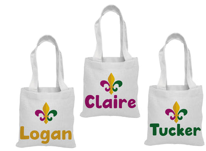 3 Mardi Gras Cotton Treat Bags, Fleur De Lis Party Favors