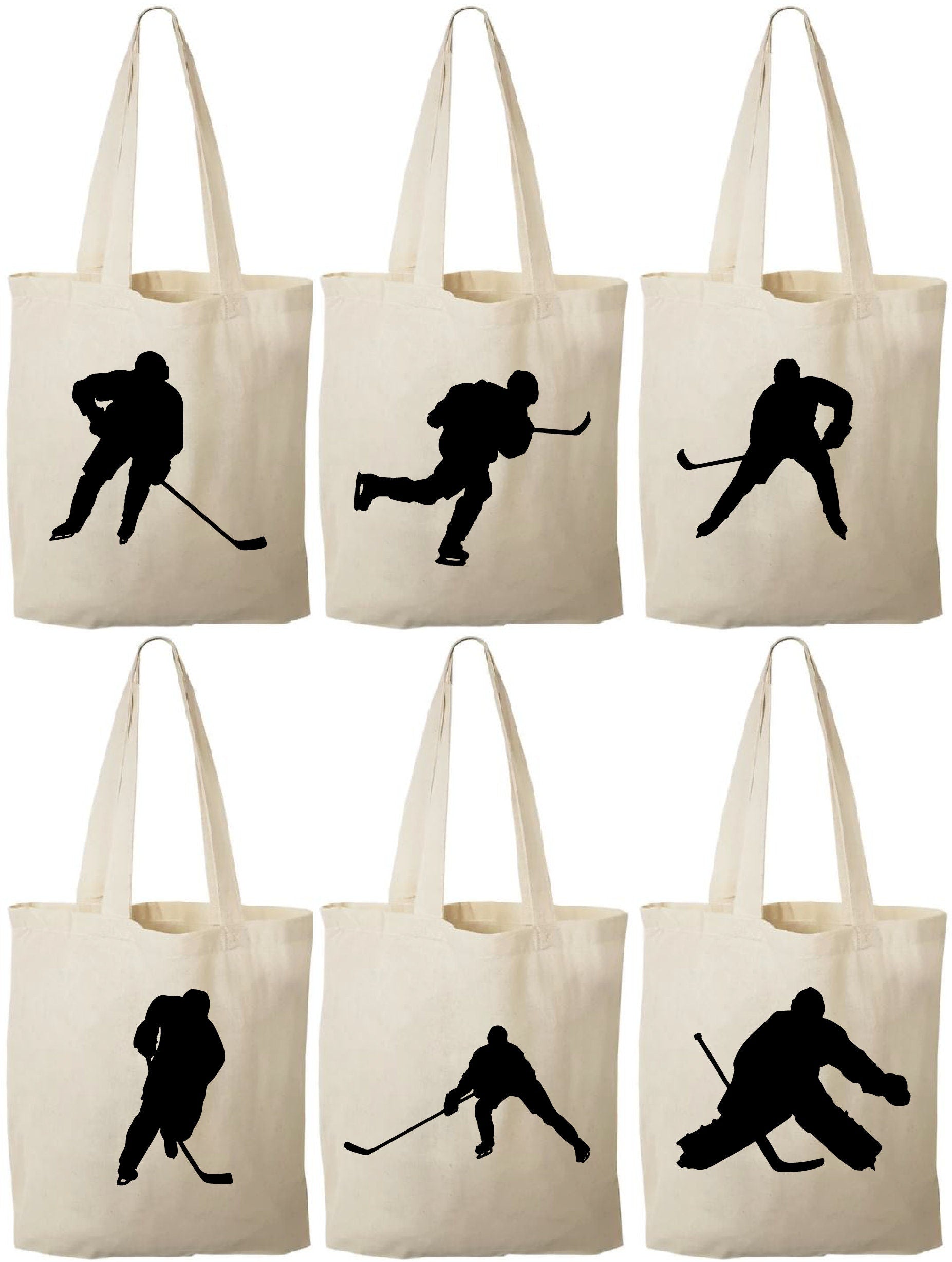 Hockey Party Favor Bags - Cotton Canvas, Team Celebration (Set of Six)