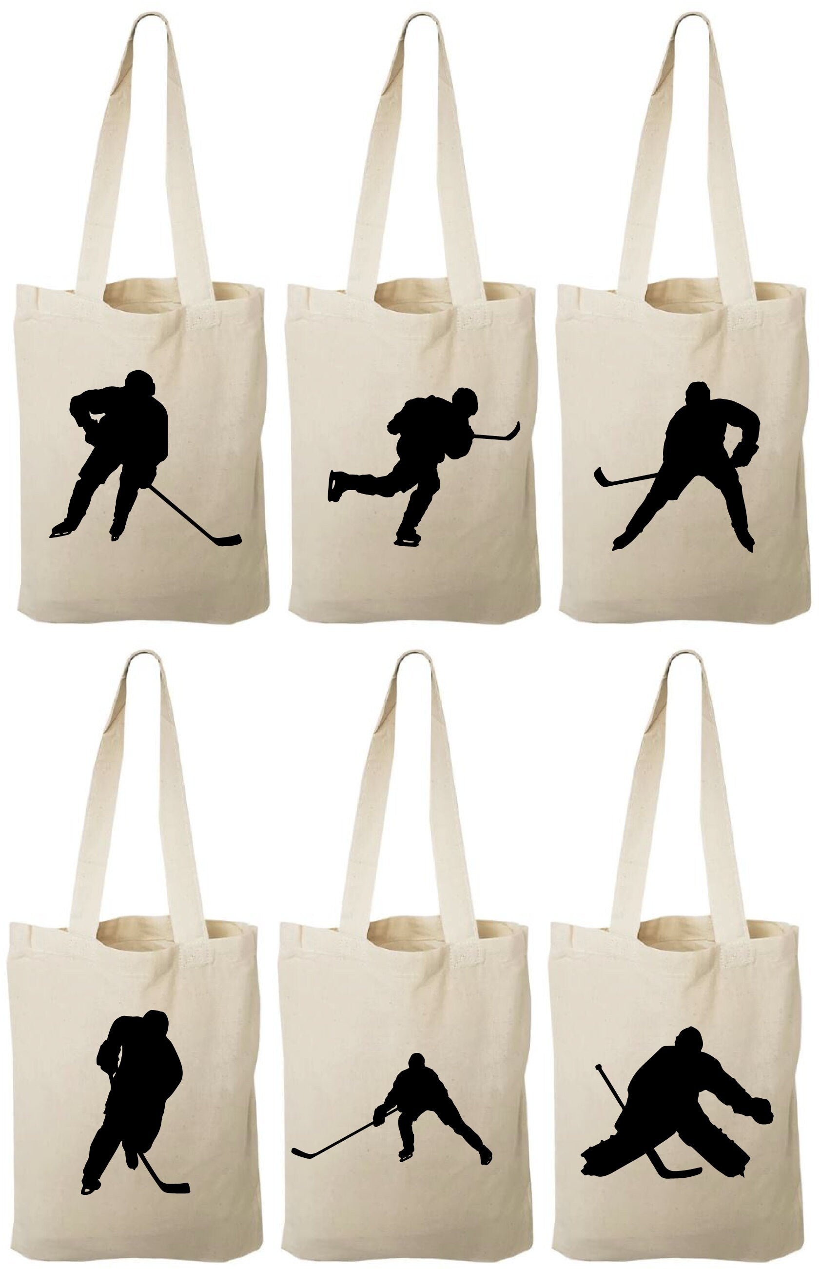Hockey Party Favor Bags - Cotton Canvas, Team Celebration (Set of Six)