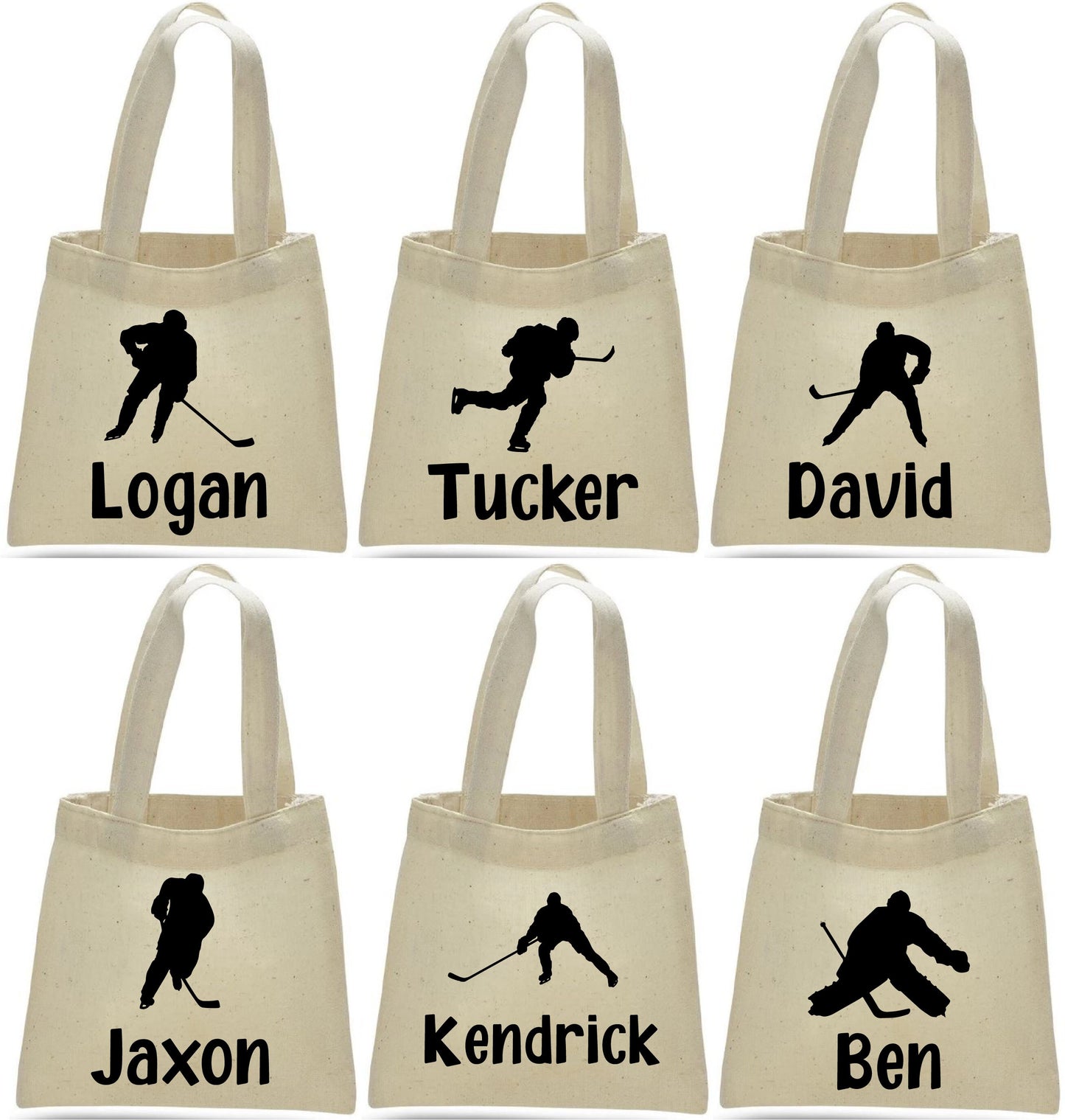 Personalized Hockey Favor Bags - Set of 6 Cotton Canvas Party Bags