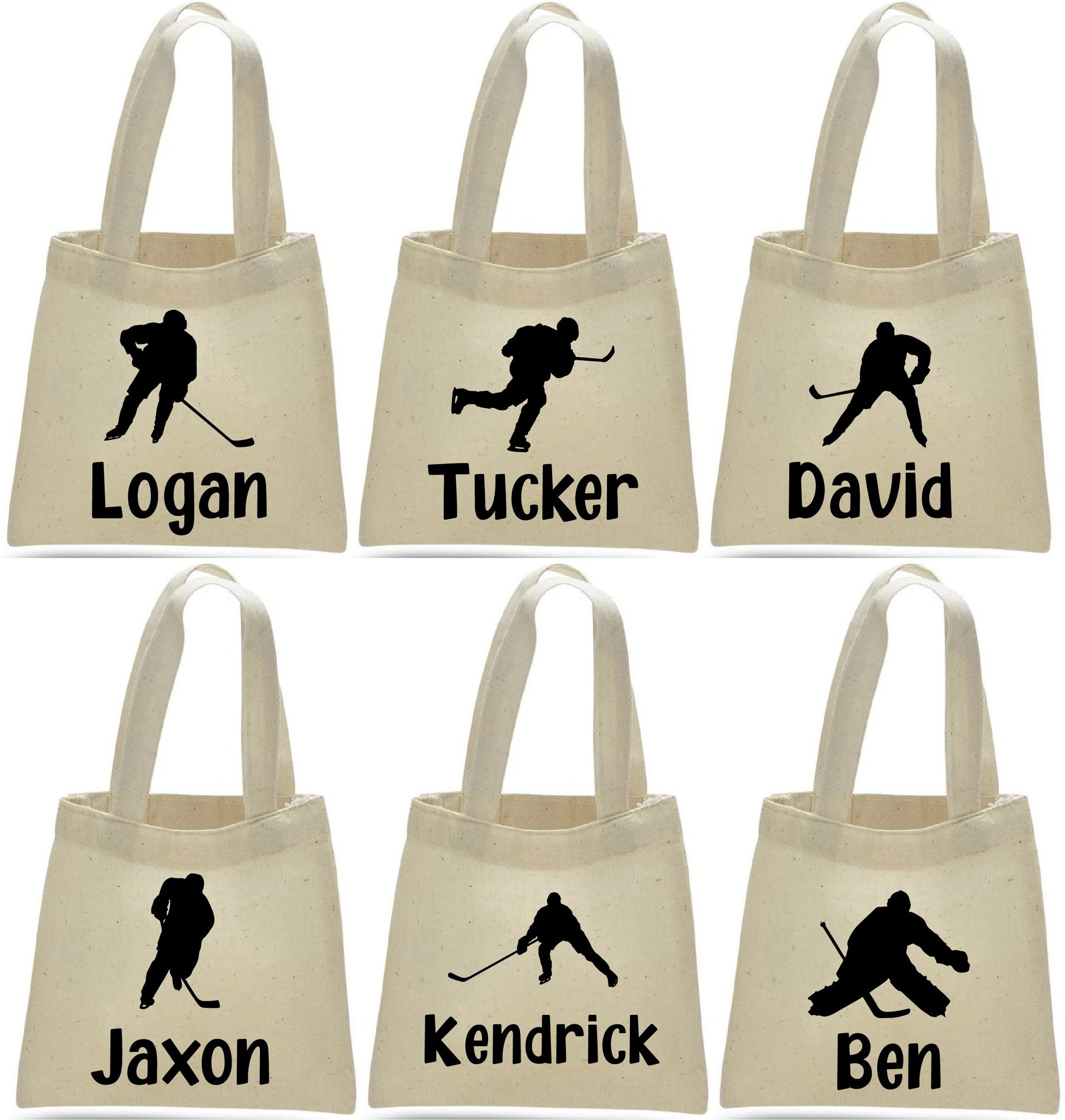 Personalized Hockey Favor Bags - Set of 6 Cotton Canvas Party Bags